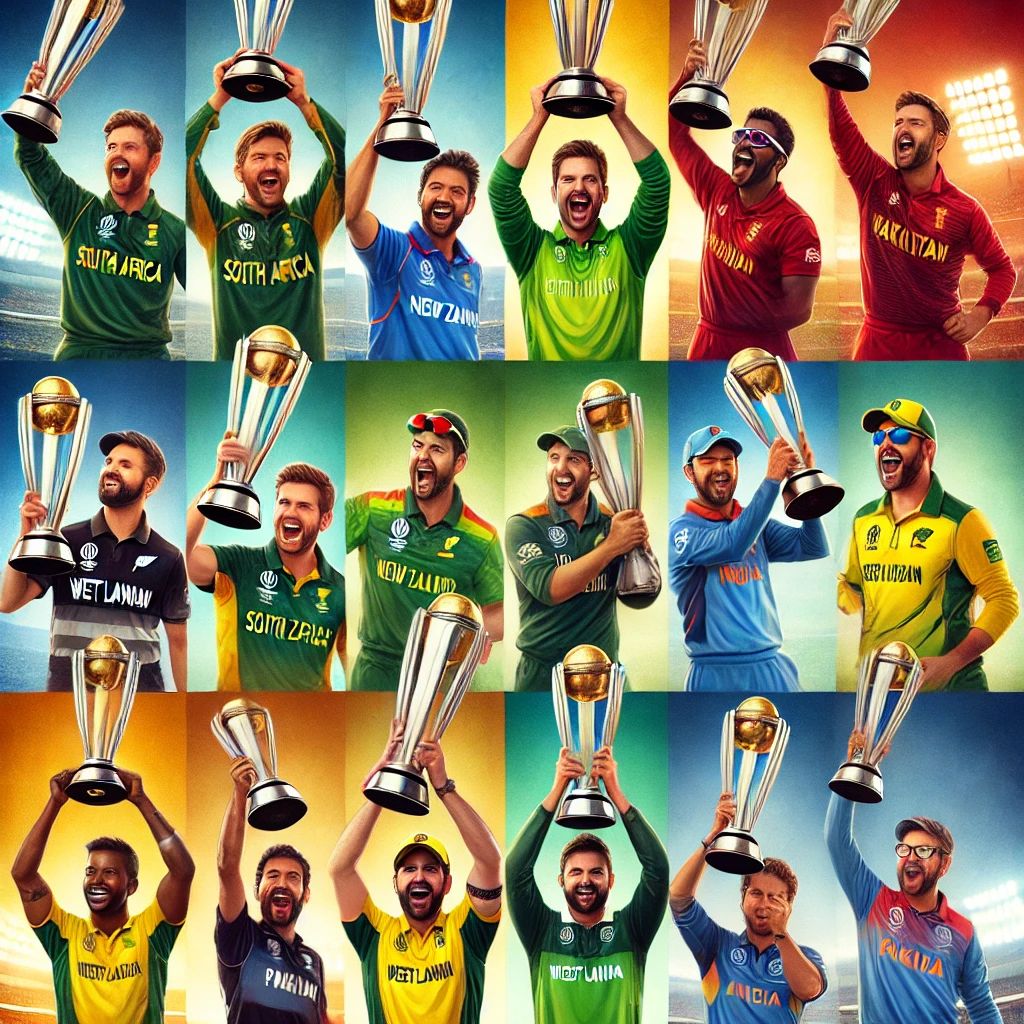 ICC चैंपियंस ट्रॉफी विजेता खिलाड़ी ट्रॉफी के साथ (1998-2017